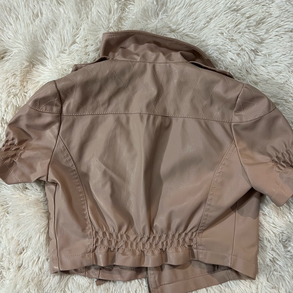 Crop short sleeve leather Jacket, blush color